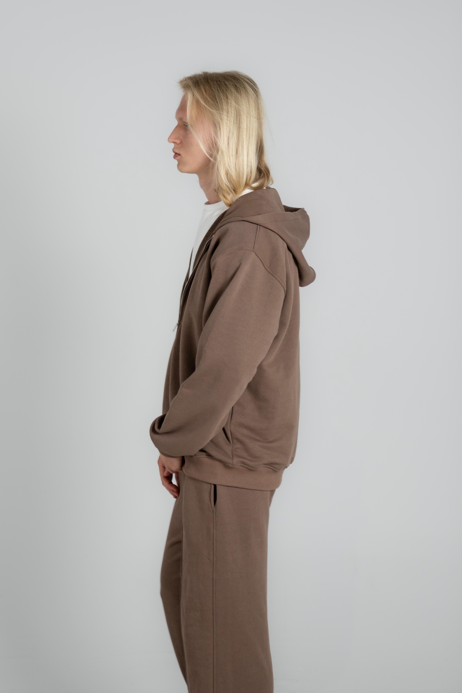 Fermuarlı Kapüşonlu Sweatshirt Kahverengi