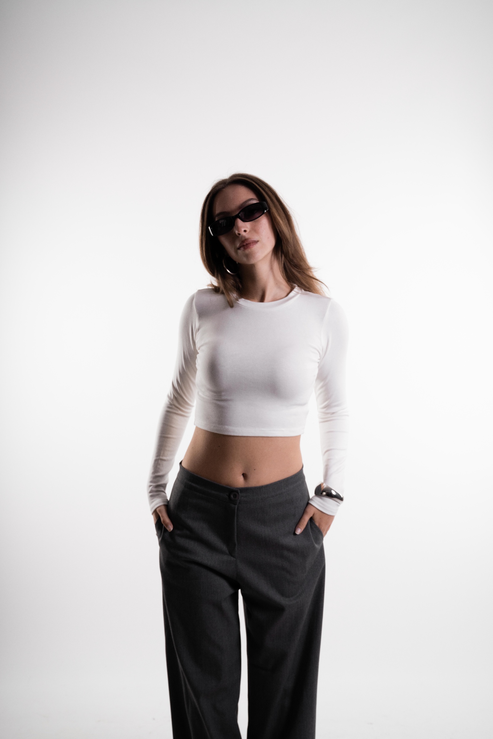 Uzun Kollu Crop Body Ekru