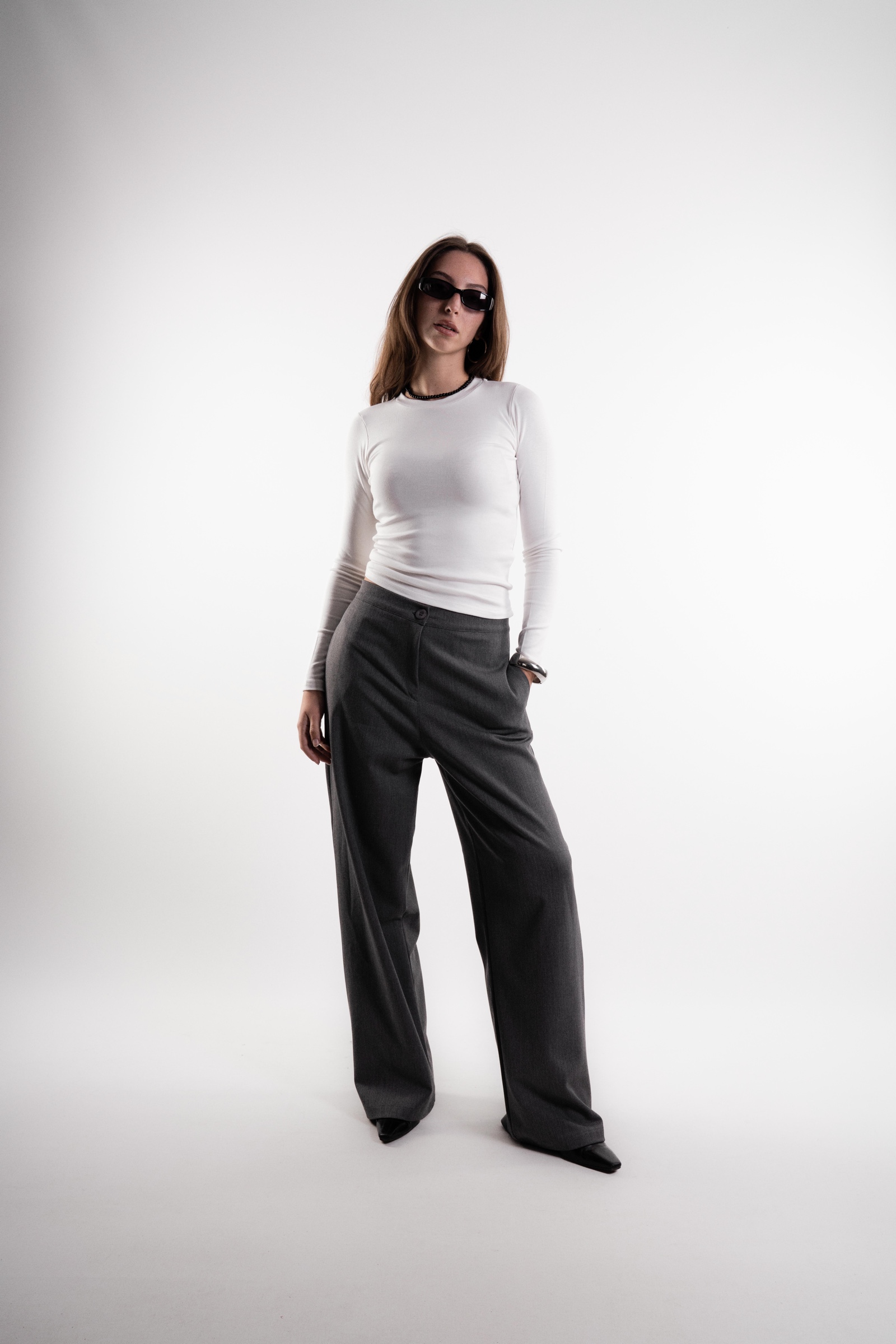 Wide Leg Kumaş Pantolon Füme