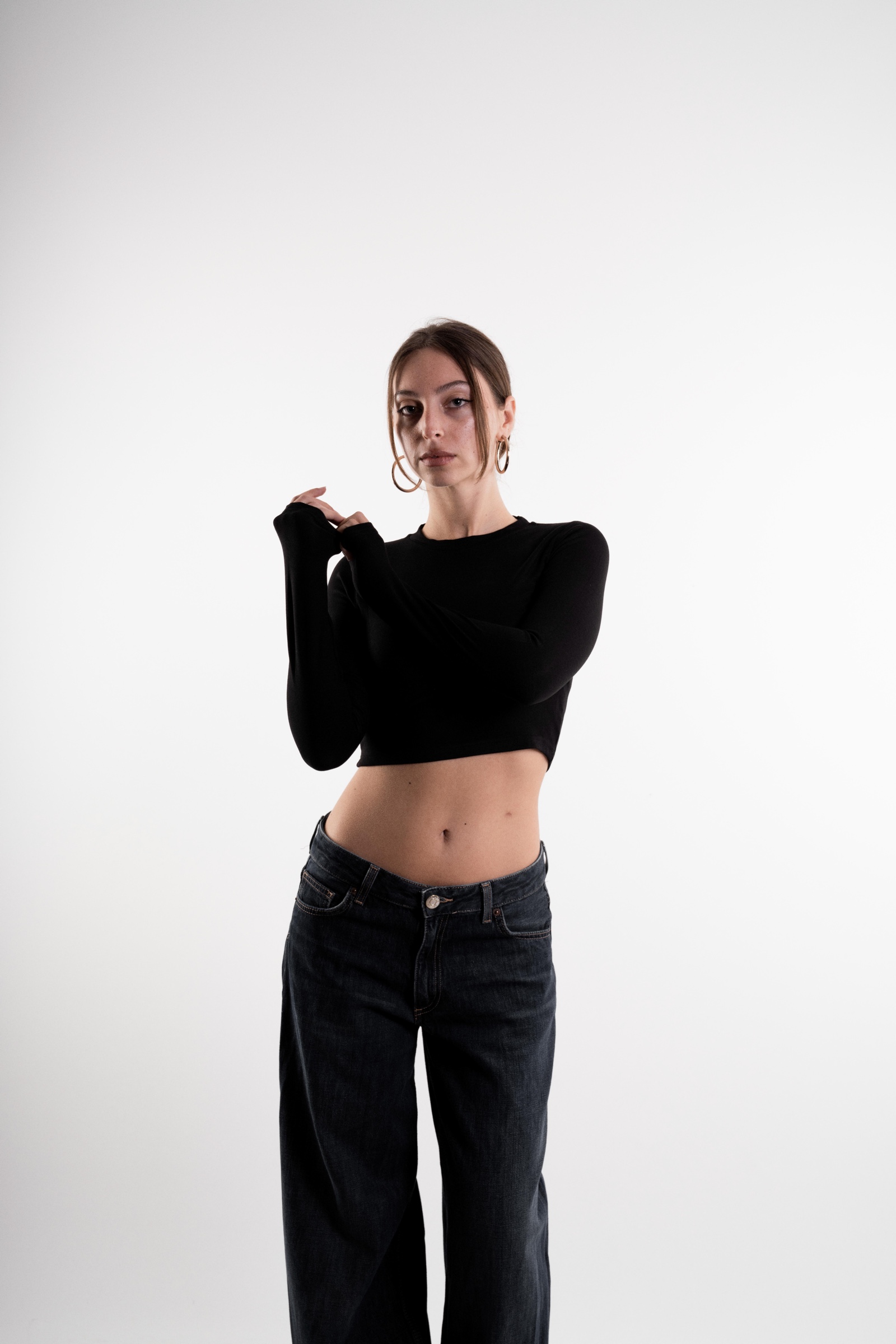 Uzun Kollu Crop Body Siyah