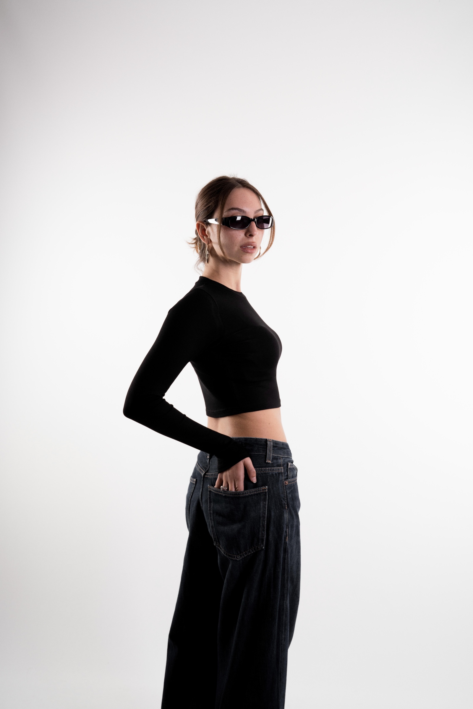 Uzun Kollu Crop Body Siyah