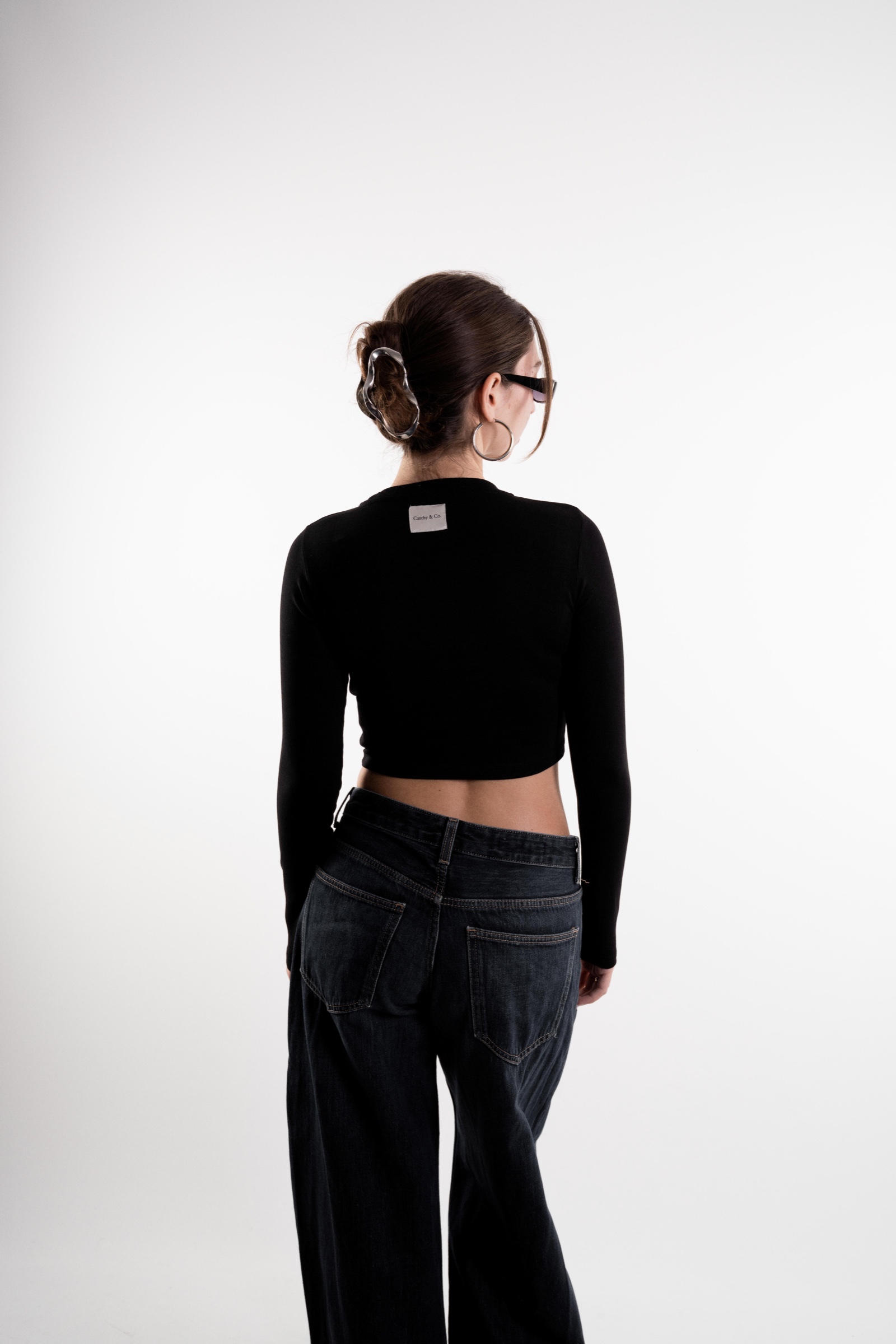Uzun Kollu Crop Body Siyah