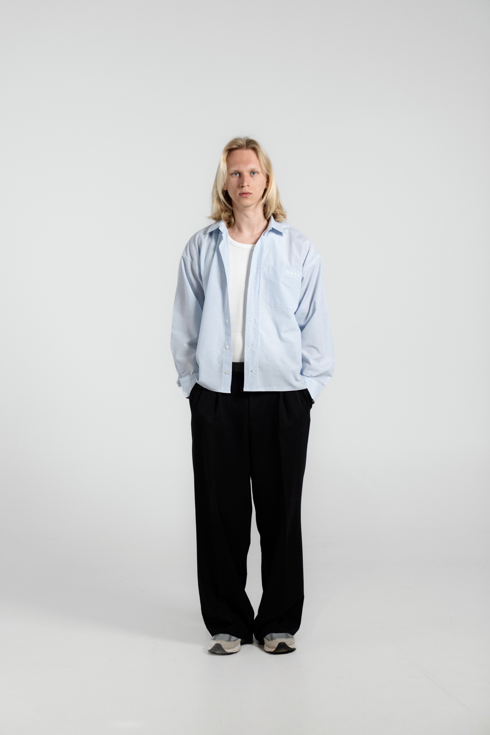 Mavi Çizgili Cropped Fit Gömlek
