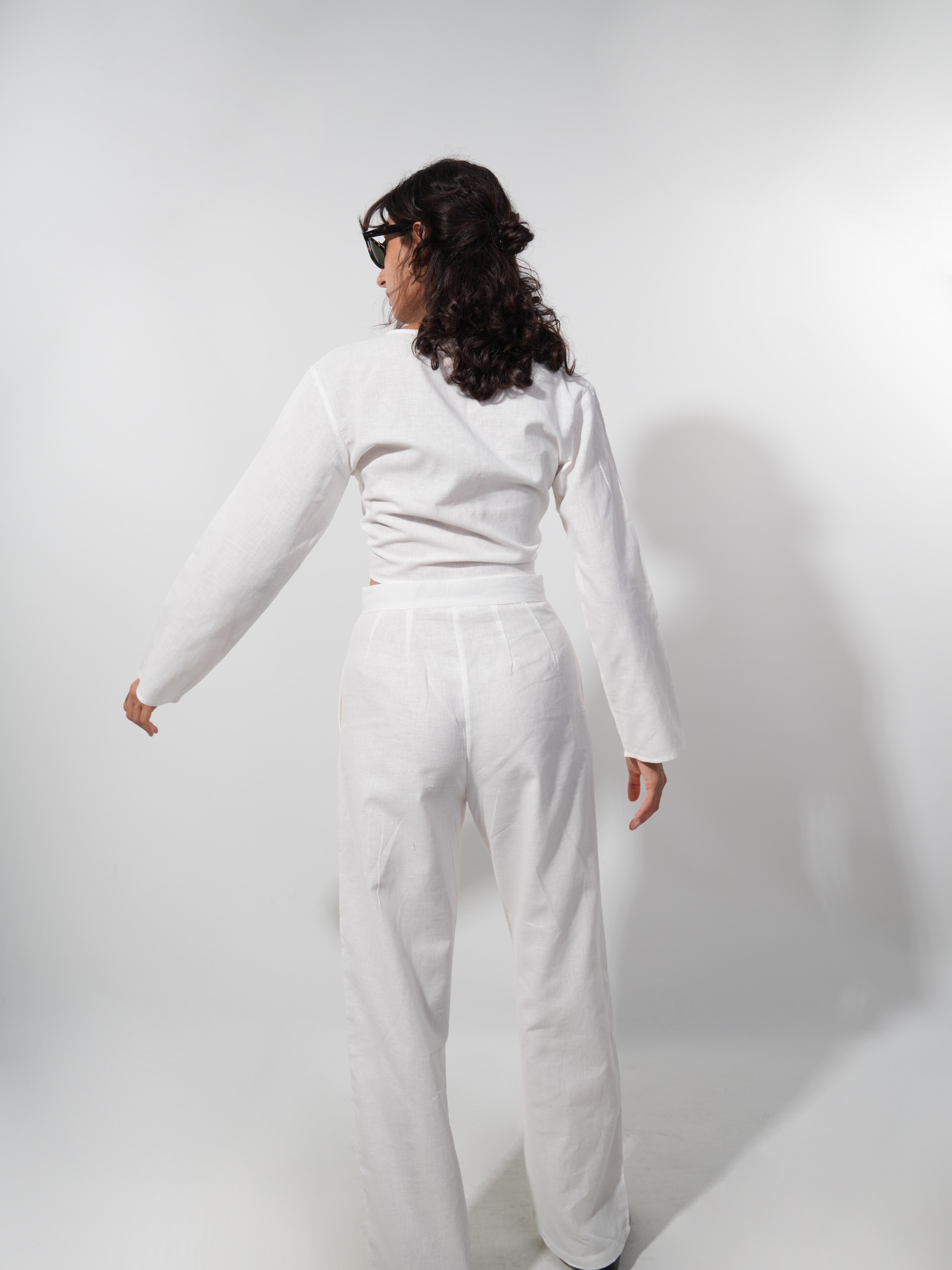 Wide Leg Keten Pantolon Ekru