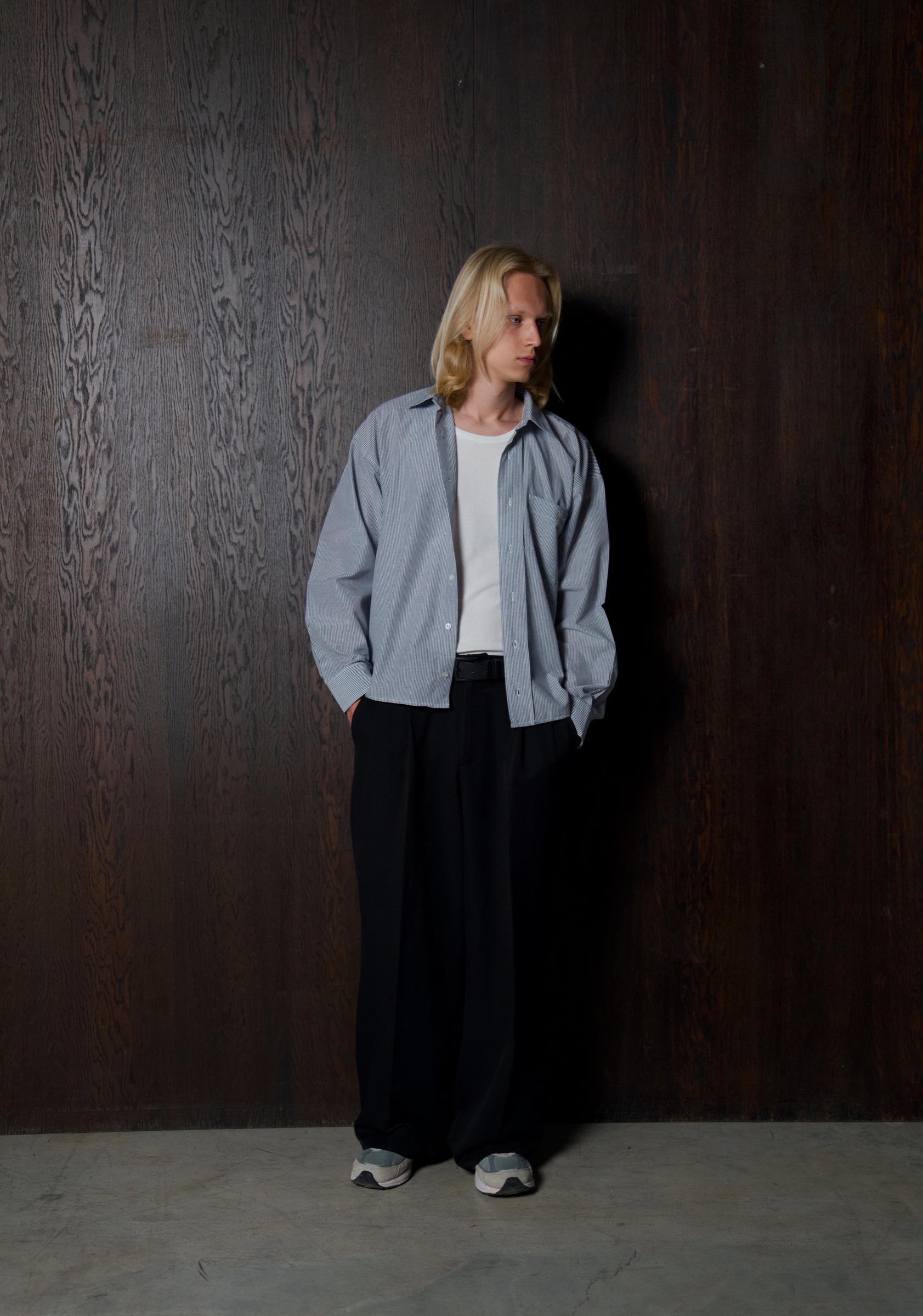 Lacivert Çizgili Cropped Fit Gömlek